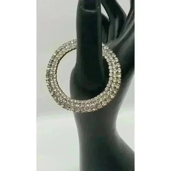 Vintage Brooch BIG Circle 3 Rows Clear Rhinestone Welded Back rhodium plated - Picture 2 of 7